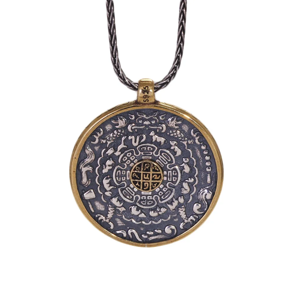 Винтажное двухстороннее ожерелье из серебра 925 пробы с подвеской в виде девяти