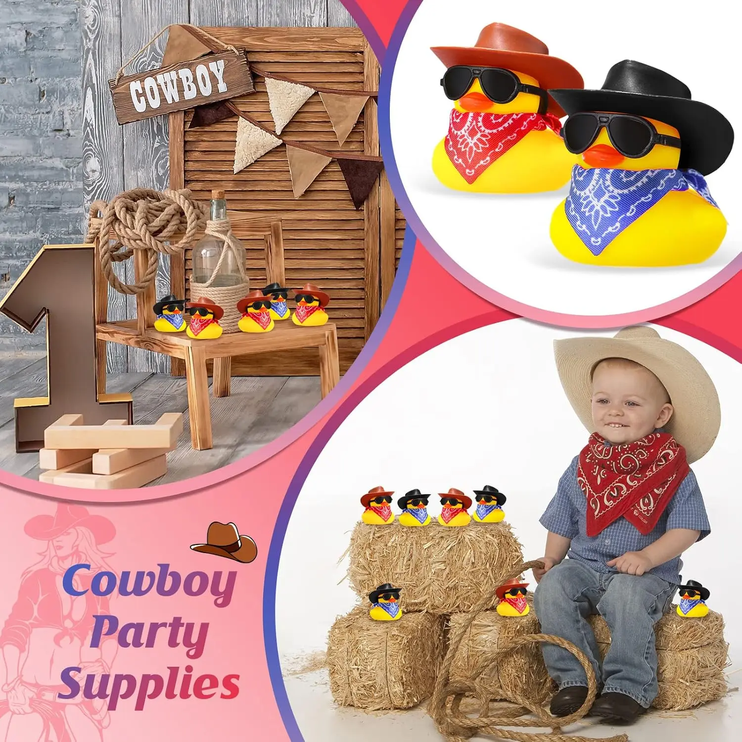 Фото 6/12/24/48 Set Cowboy Rubber Duck Mini Yellow Duckies Party Toy Tiny Ducks Toy for Summer Birthday Swimming Party Favor №4