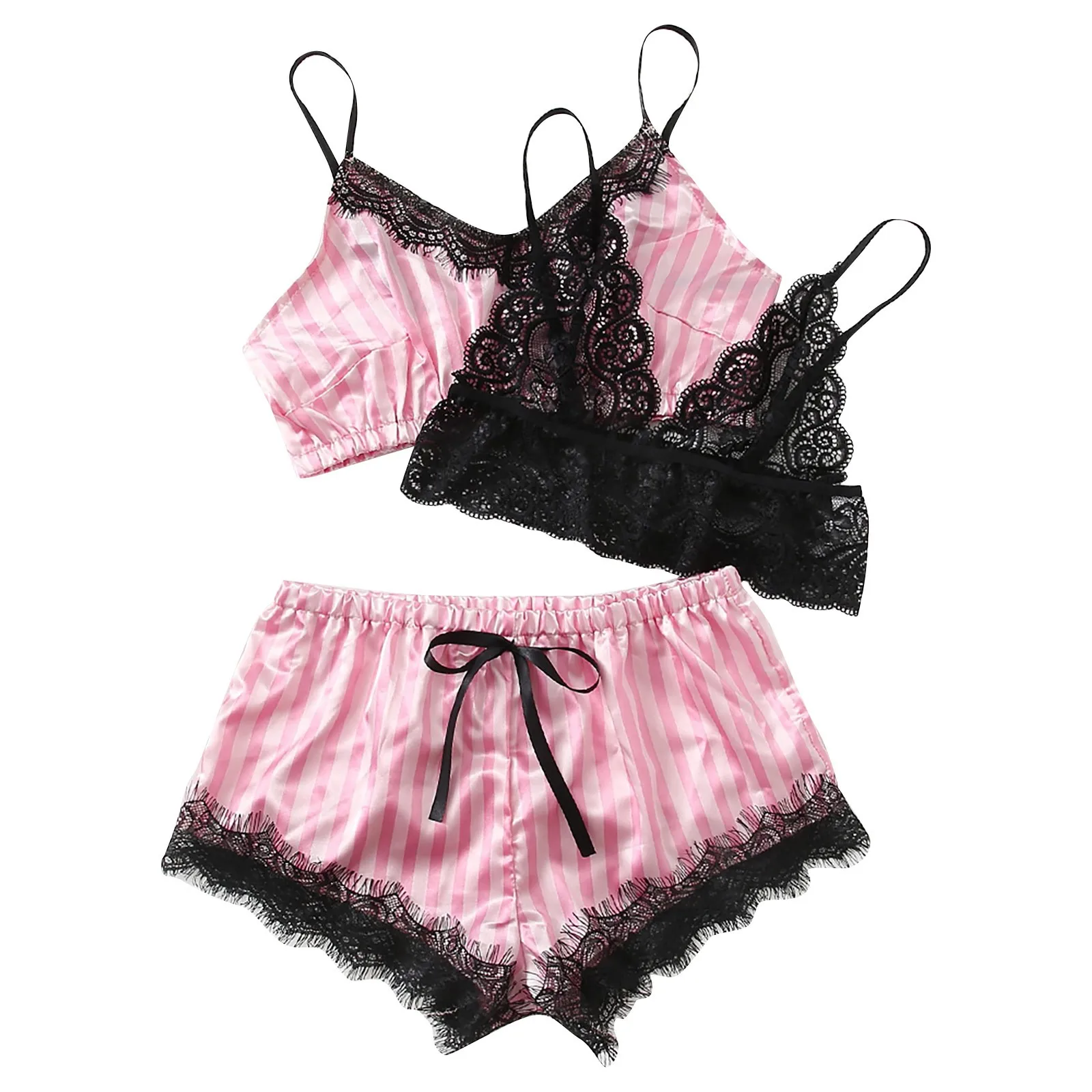 

2022 Sexy Lace Lingerie Women's Fashion Sexy Straps Three-piece Suit Solid Color Wireless A Bra Sexy Underwear Panties Set