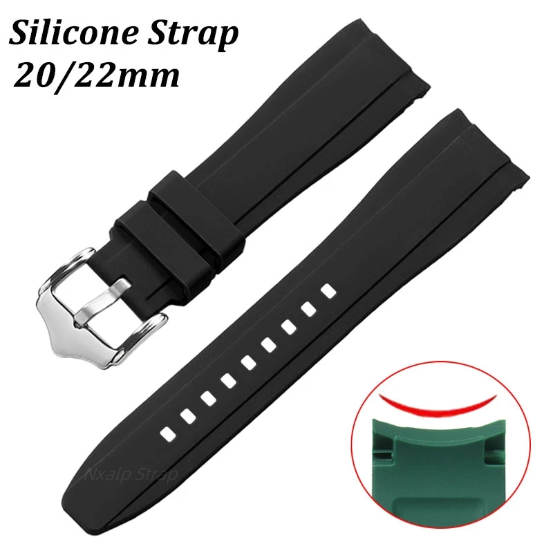 Силиконовый ремешок для Seiko for Citize с изогнутым концом часов Omega Swatch Rolex мужской