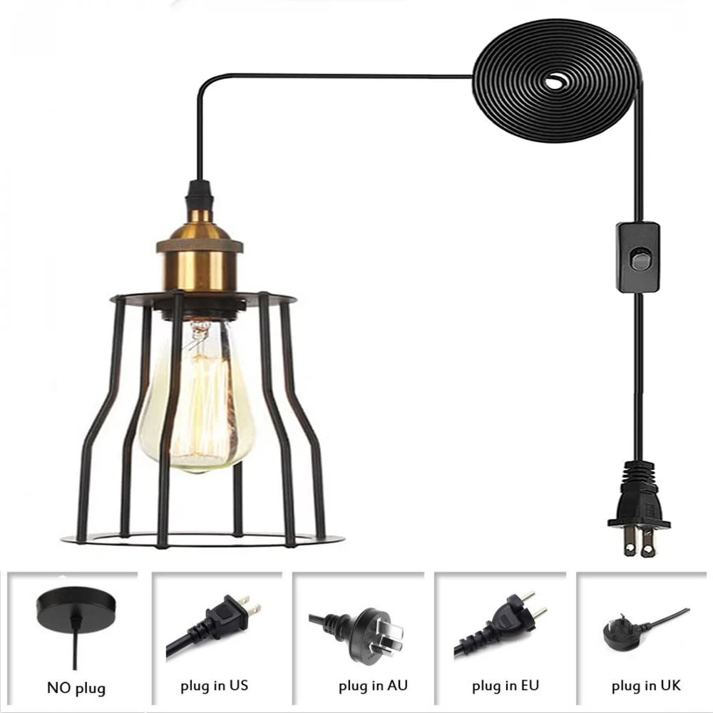 

Промышленный подвесной светильник с регулируемой высотой, подвесной шнур с черной отделкой, подвесной светильник, металлический потолочный светильник