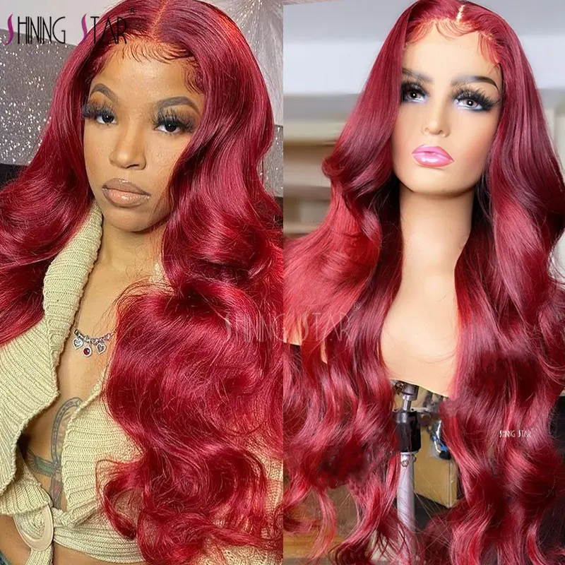 

13X4 Lace Frontal Wigs Human Hair Body Wave Lace Front Human Hair Wig Colored Burgundy Lace Front Wig HD Transparent Curly Wigs