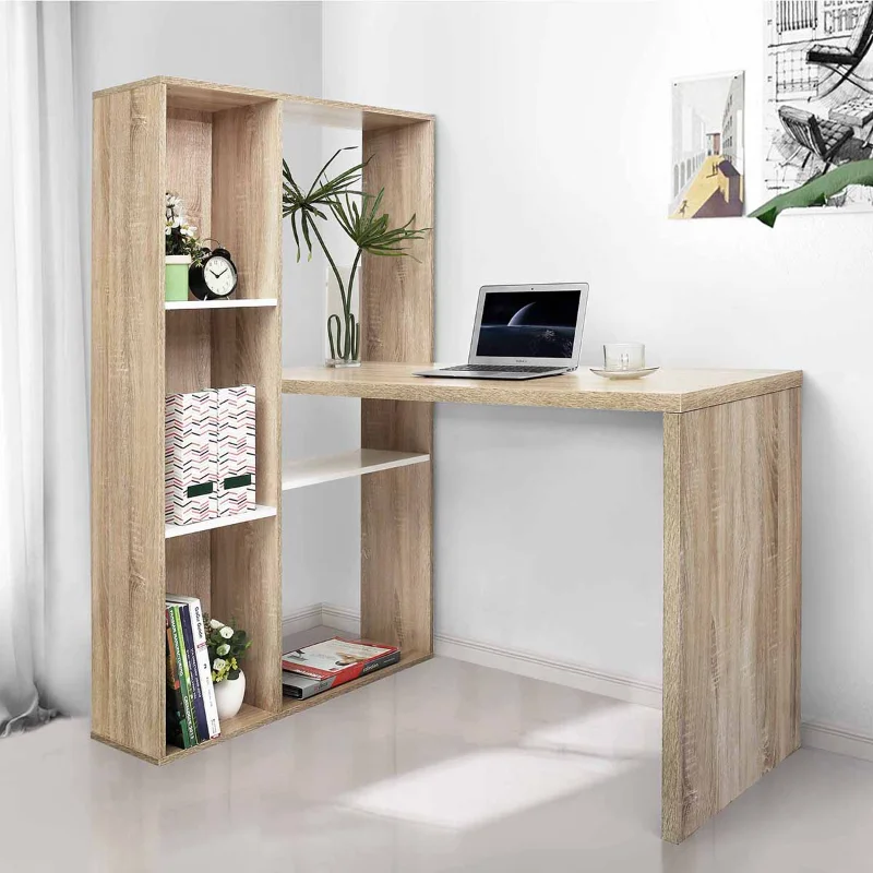 

47.2"W X 19.7"D X 29.5"-54.3"H 2 In 1 Computer Desk/ L-shape Desktop with Shelves - OAK Oak MDF [US Stock]