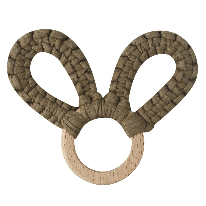 

Infant Chewing Toy Crochet Rattle Toy Baby Interactive Wooden Rings Teething Toy