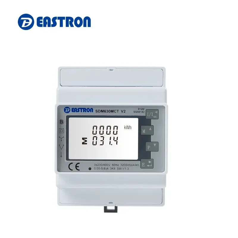 Фото Умный счетчик Eastron без трансформатора тока SDM630MCT V2 для установки на DIN-рейку, трехфазный многофункциональный счетчик для солнечных батарей/нулевого экспорта с катушками ТТ. №1
