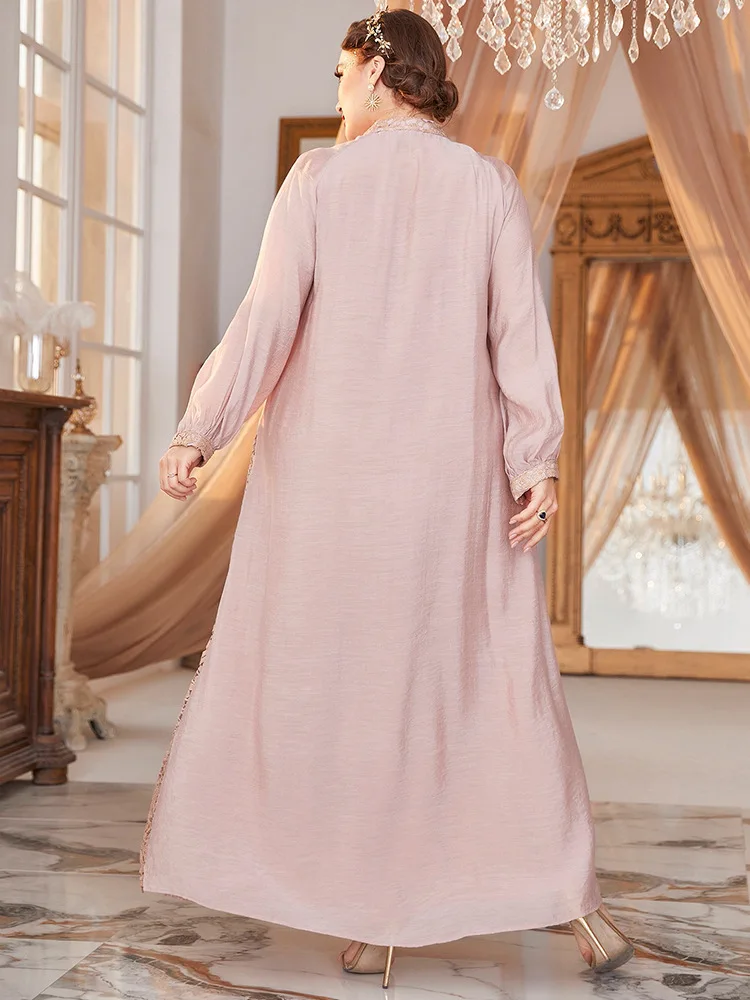 Large Size Muslim Long-sleeved Dress Stand Collar High Waist Hollow Out Temperament Elegant Tassel Style Commuting Spring Autumn