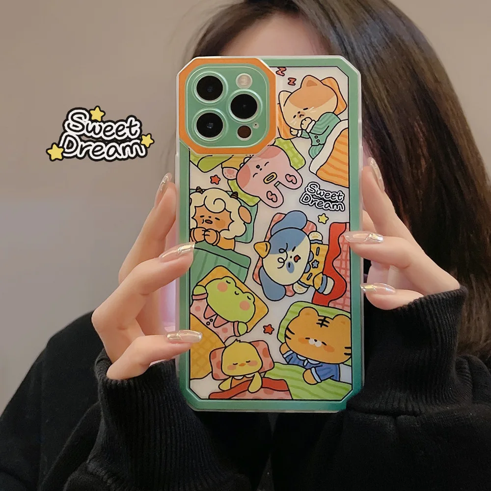 

Kawaii Cartoon Sleep Animals Phone Case for iPhone 14 13 12 11 Pro Mini XS Max 8 7 Plus X XR Shockproof Soft Clear Cover