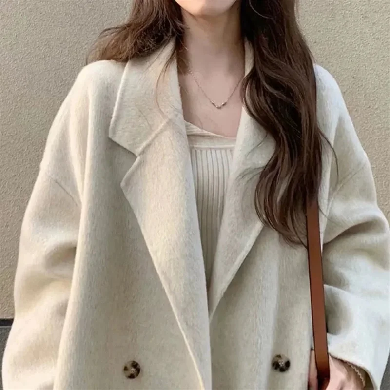 Женская шерстяная Верхняя одежда средней длины 2024 двухсторонняя кашемировая