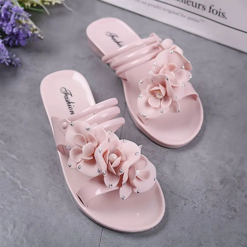 Ladies Home Slippers Casual Flower Slippers Women Slip On Flat Shoes Female Fashion Non Slip Slides Beach Sandals New