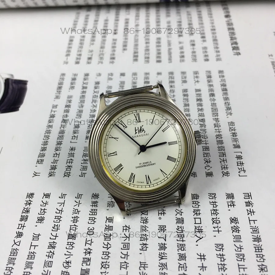 Фото Оригинальные механические часы Shanghai 8120 Type 17 с бриллиантами, белым циферблатом и римскими цифрами, диаметр 35 мм, с бесплатным ремешком 1 шт. №3
