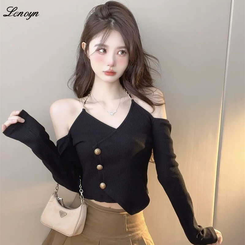 

Женская однотонная трикотажная рубашка Lenoyn 2023, универсальный облегающий Топ с длинным рукавом и высокой талией, Привлекательный Топ с длинным рукавом