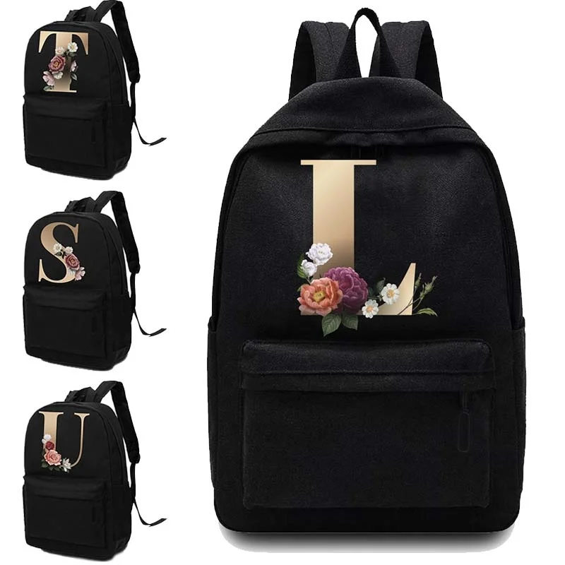 

Unisex Shoulders School Bag Canvas Women Backpacks Sport Bag Gold Letter Name Pattern Printed Backpack Designer Laptop Backpack