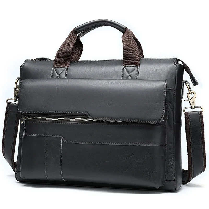 First layer cowhide men's briefcase vintage outdoor luxury natural genuine leather handbag office work laptop messenger bag