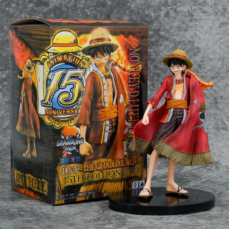 

17cm One Piece 15th Anniversary Standing Cape Luffy Box Baked Cake Decorated Car Dolls Children Toys for Christmas Gift for Boys