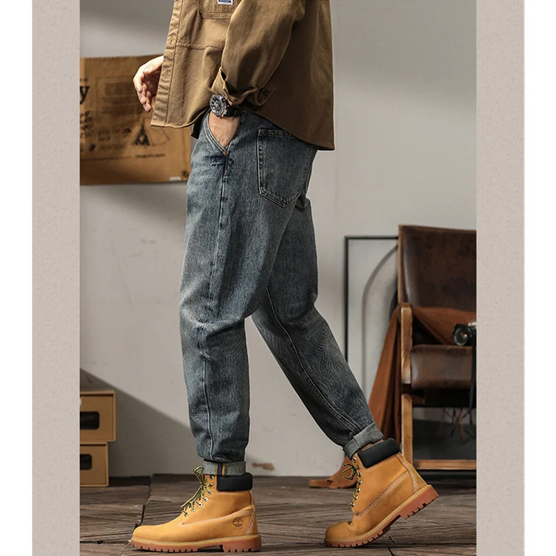 Streetwear Men 2022 Fashion New Pattern Vintage Recreational Blue Jeans Loose Versatile Straight Cylinder Trousers Autumn Female