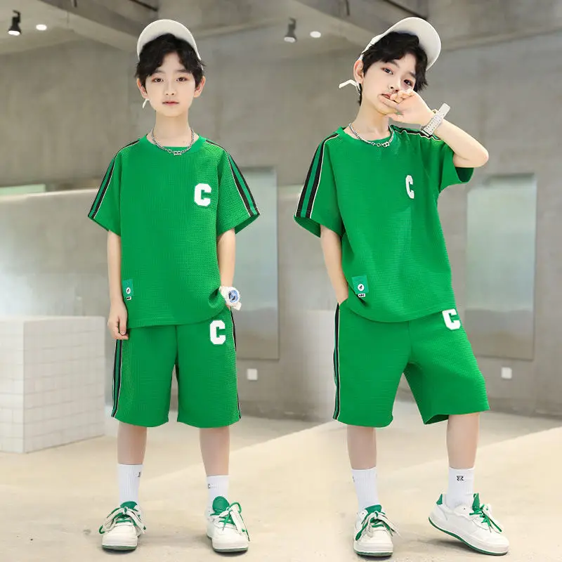 

2023 New Summer Boys Letter Clothing Sets Children T-Shirt + Pants Set Streetwear Kids Boys Clothes Suits Teen 5 6 8 10 14 Year