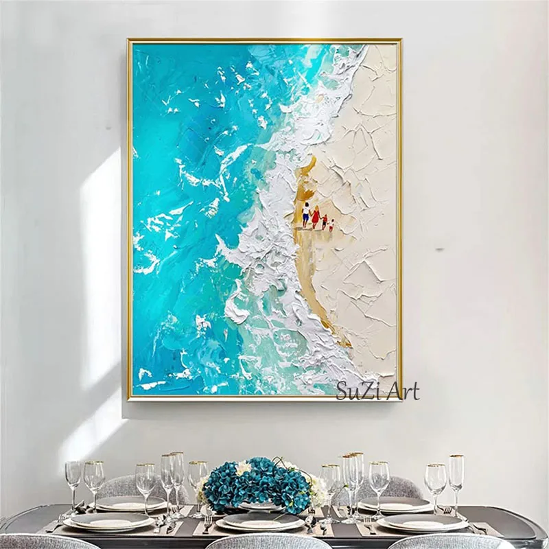 

Ручной работы, искусственный нож, синий Океанский ландшафт, волнистый искусственный, гостиная, домашний декор, Фреска для крыльца, без рамки