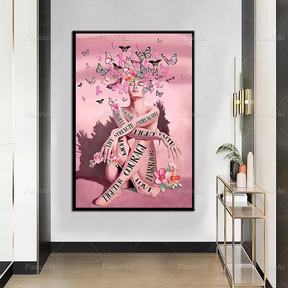 Домашний декор холст картина печать рак груди Бабочка девушка сила и выживание