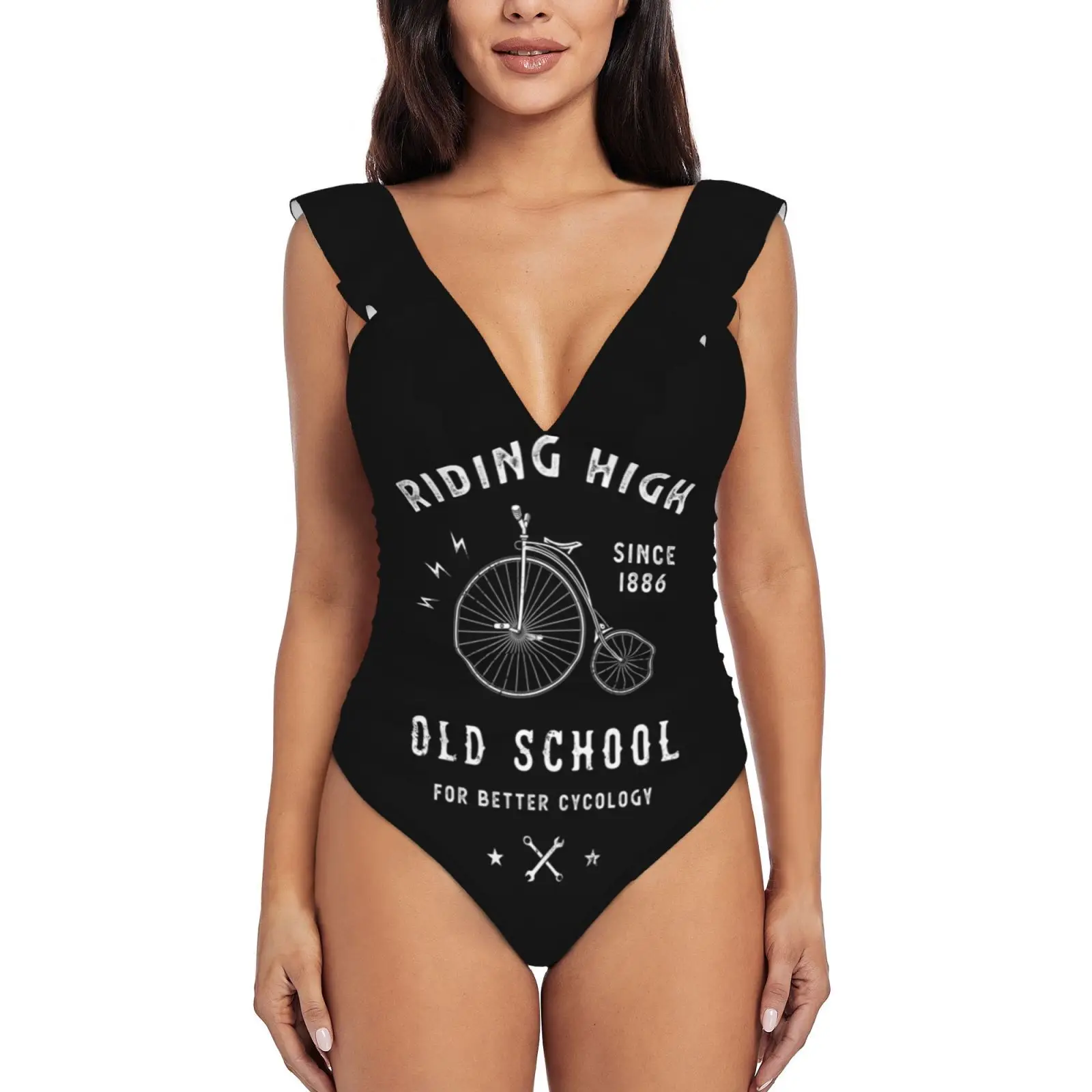 Женский слитный купальник с оборками для езды на велосипеде