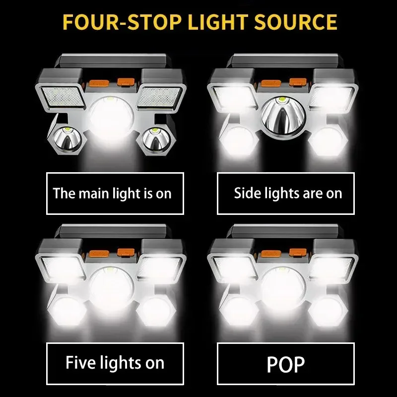 Супер яркий 5-светодиодный налобный фонарь USB перезаряжаемый фонарик со