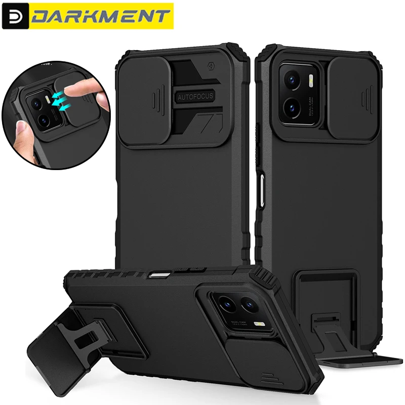 

Shockproof Phone Case for VIVO Y76 Y72 Y50 Y53S V23 5G Slide Camera Lens Bracket Cover for Vivo Y76S Y91 Y91C Y91i Y95 S10E V23E