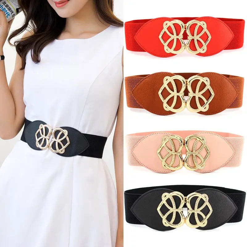 

Fashion Wide Corset Belt For Women Pu Metal Heart Buckle Waist Strap Female Designer Dress Skirt Coat Decorative Girdle