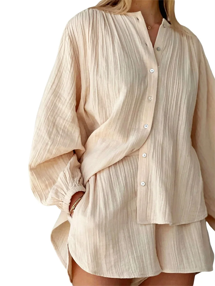 

Txlixc женская блуза с длинным рукавом и пуговицами, с высокой талией и широкими штанинами, уличная одежда