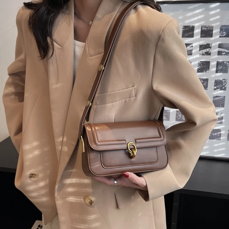 Fashion Vintage Small PU Leather Shoulder Bags for Women 2023 New Trend Female Branded Trending Crossbody Bag Underarm Handbag