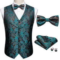 fashion teal floral silk vest waistcoat men suit vest butterfly handkerchief cufflinks bowtie vest barry wang business design
