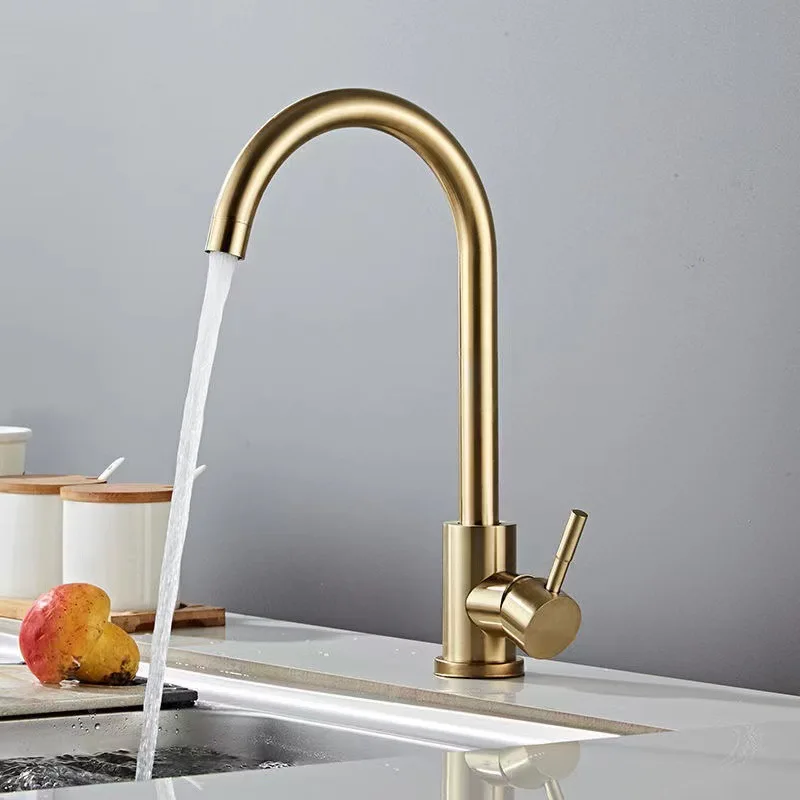 Stainless Steel Gold Kitchen Faucet Brushed Gold Rose Gold Big Curved Seven-character Hot and Cold Water Faucet