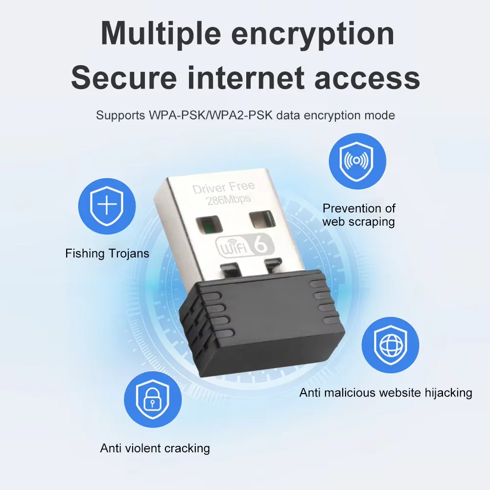 Фото Адаптер WIFI 6 AX286, сетевая карта, мини-USB-донгл, 2.4 ГГц, 802.11AX, прием сигнала для ПК, ноутбуков с Windows 10/11 №1