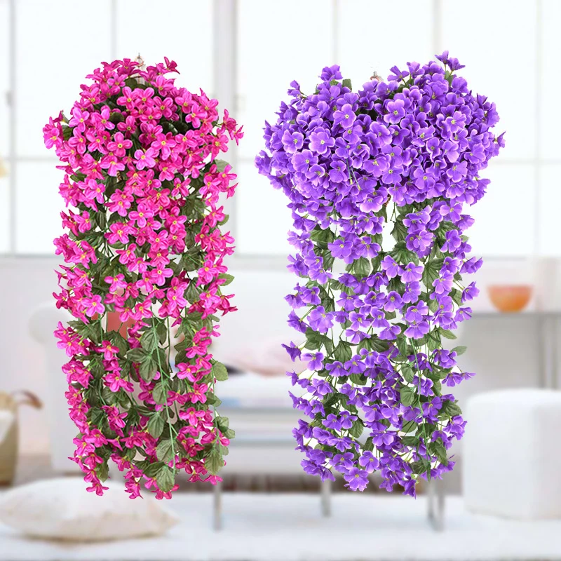 

85cm Artificial Violet Hanging Flowers Wall Hanging Vines Plants Silk Flower Window Hang Basket Decoration Home Garden Decor
