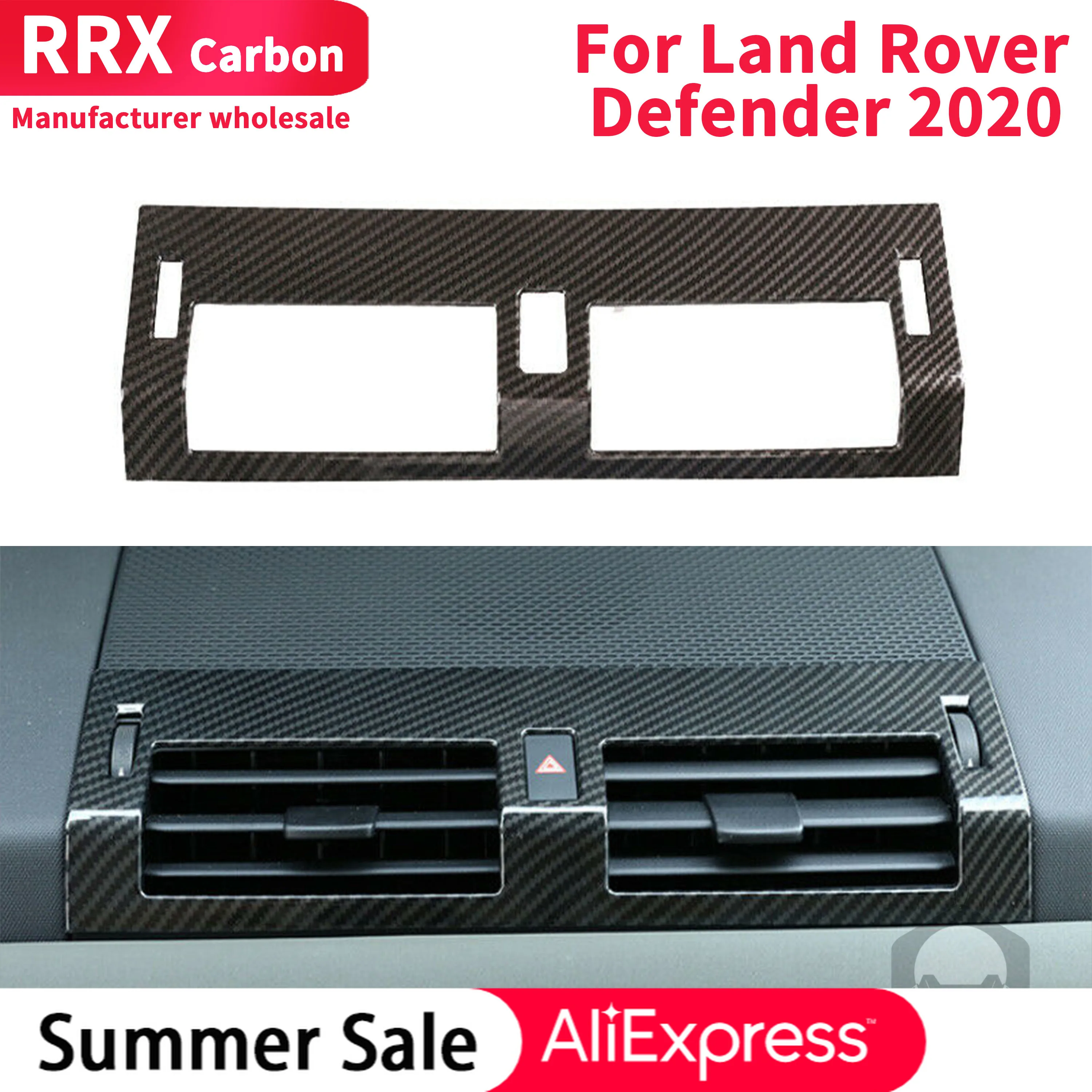 

For Land Rover Defender 2020 Central Control Air Outlet Frame Cover Paste Style Real Carbon Fiber Decorative Accessories Black