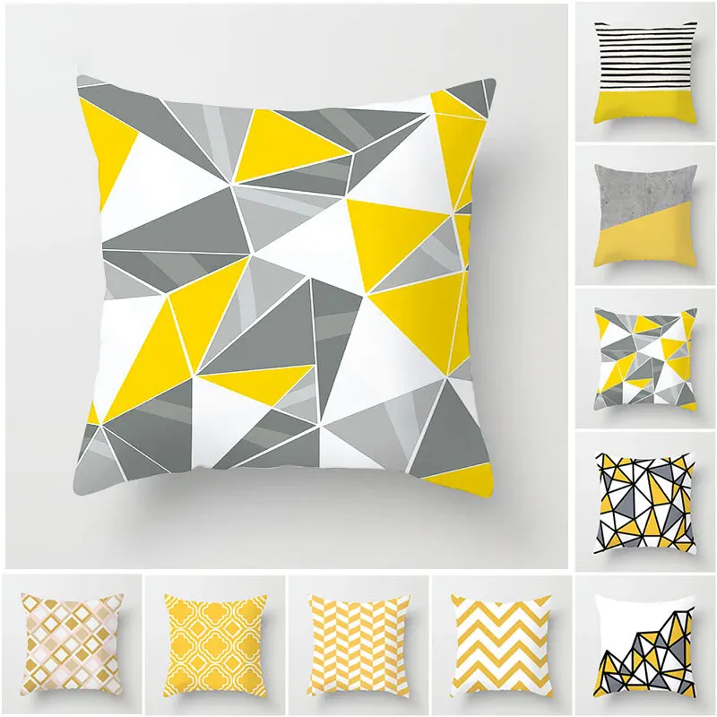 

Yellow Geometric Cushion Covers Diamond Square Pillow Cases Striped Pillow Covers Bedroom Sofa Soft Throw Pillows