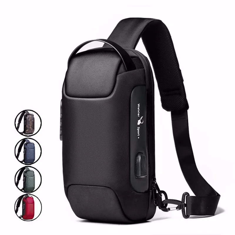 

Men Oxford Sling Backpack Ruckk Knapk Bags with USB Charge Port Anti-theft Travel Male Motorcycle Messenger Chest Pack Bag