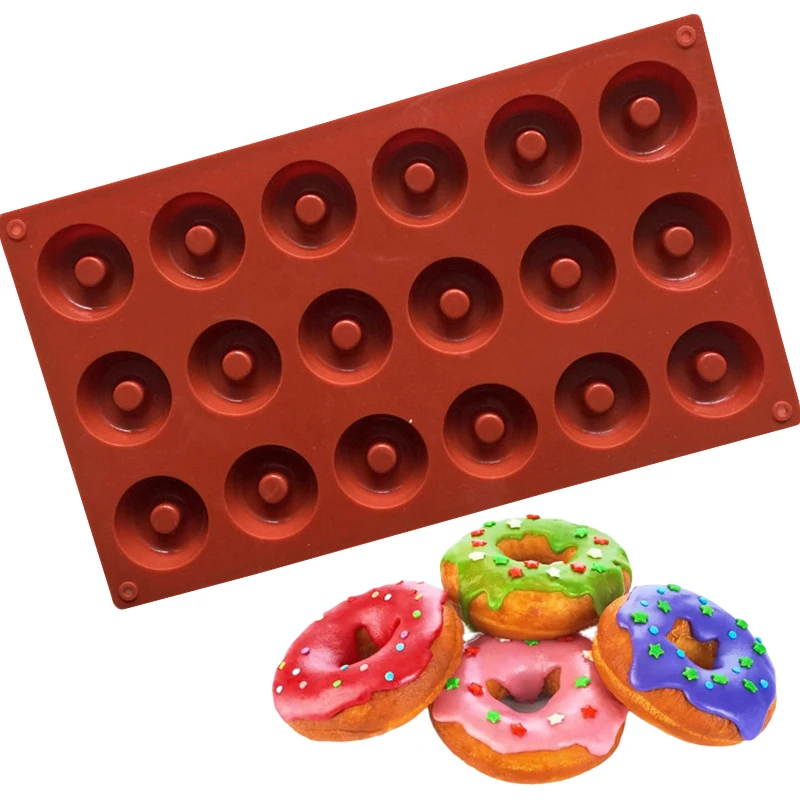 

Silicone 18 Donut Maker DIY Baking Accessories Non-Stick Pastry Cookie Chocolate Mold Cake Tray Baking Pan moldes de silicona