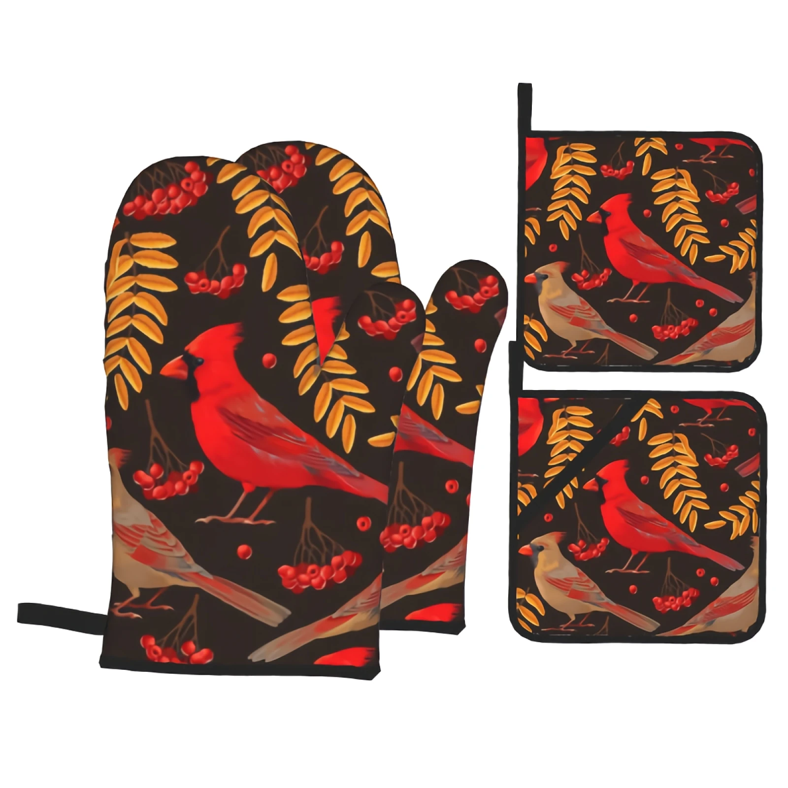 

Art Bird 4PCS Oven Mitts and Pot Holders Sets for Cooking Baking Grilling