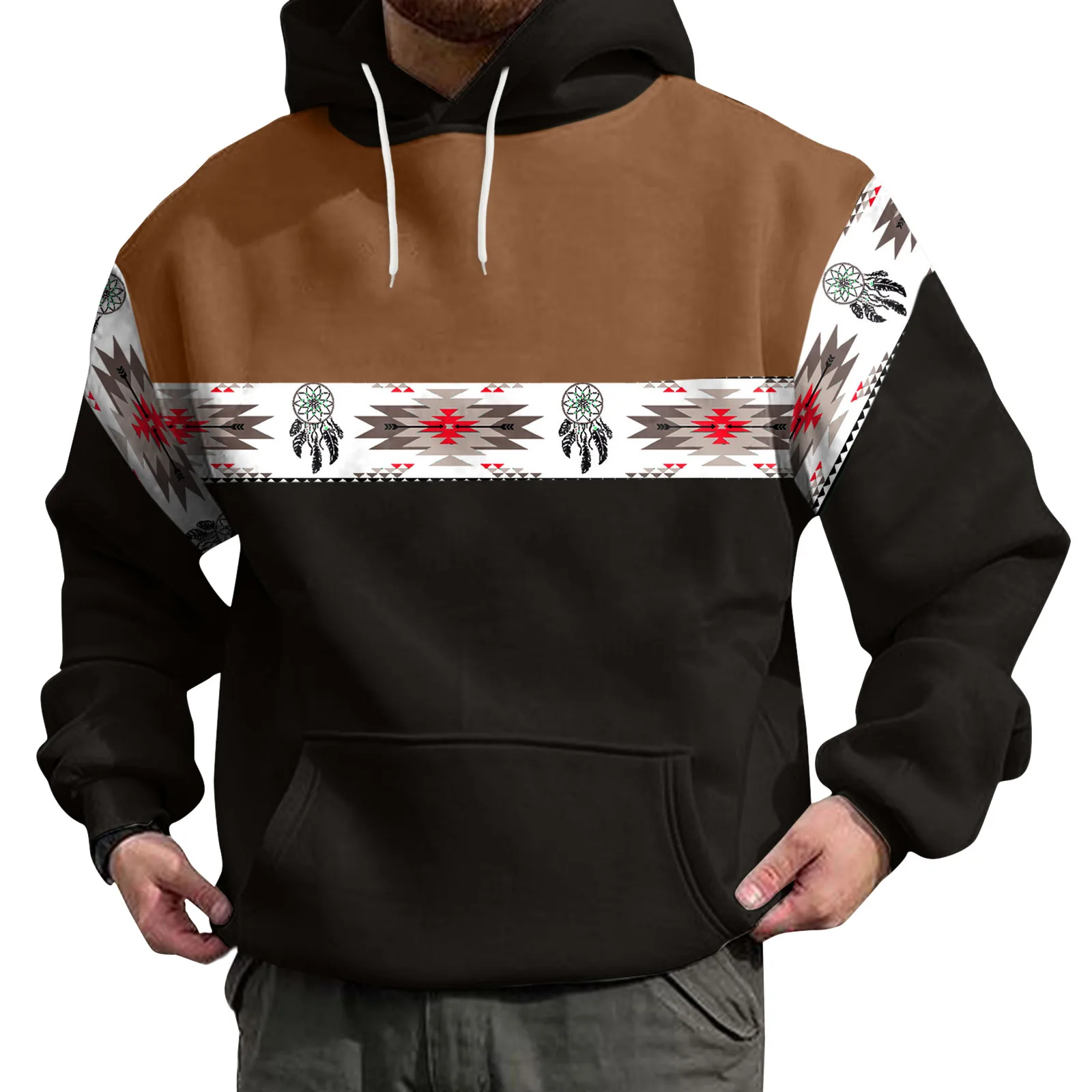 

Men Winter Spring Casual O Neck Long Sleeve 3D Printed Hooded Sweatshirt Top Blouse