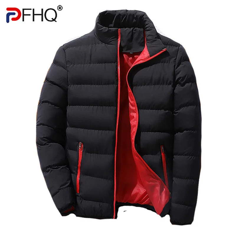 PFHQ 2022 New Winter Fashion Men's Thermal Mature Casual Padded Clothes Stand Collar Jackets Trendy Solid Color Elegant Parka