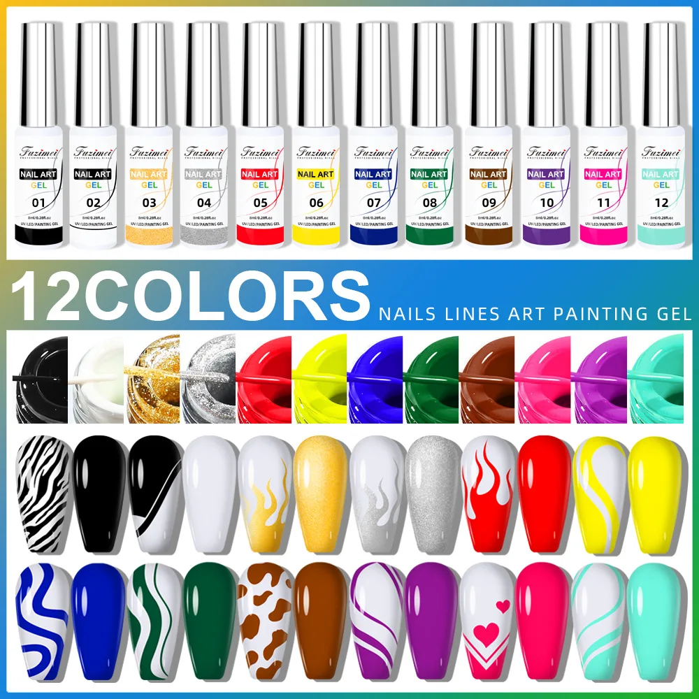 

12Pcs/Set Nail Art Line Polish Gel Kit 8ml DIY French Painting Varnish Liner Gel Set For Nails Paint Drawing Nail Art Design