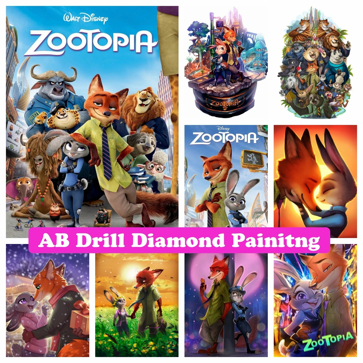 

Zootopia Fox Rabbit Judy Nick AB Drill Diamond Painting Embroidery Disney Cartoon Cross Stitch Handmade Craft Mosaic Home Decor