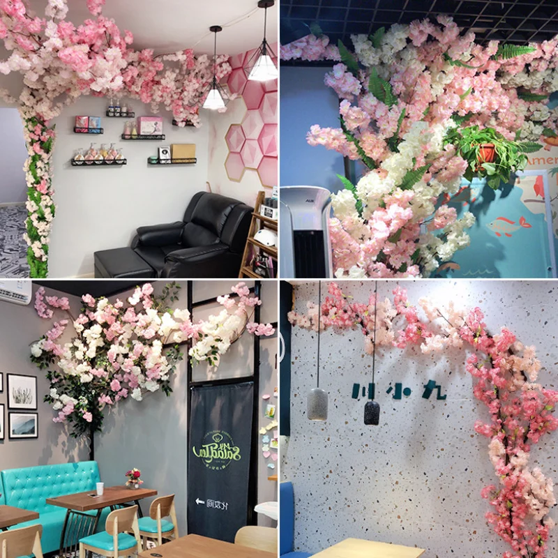 

Set Fake Cherry Blossom Tree Suit Sakura Flowers Branches Liana Vines DIY Hotel Backdrop Wedding Arch Home Wall Party Decoration