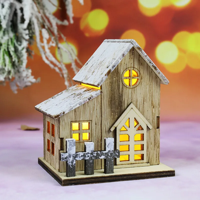 

Christmas Luminous Cabin Christmas Wooden House Glittery LED Light Home Decoration Fairy Night Lamp Pendant Prop Led Candle Gift