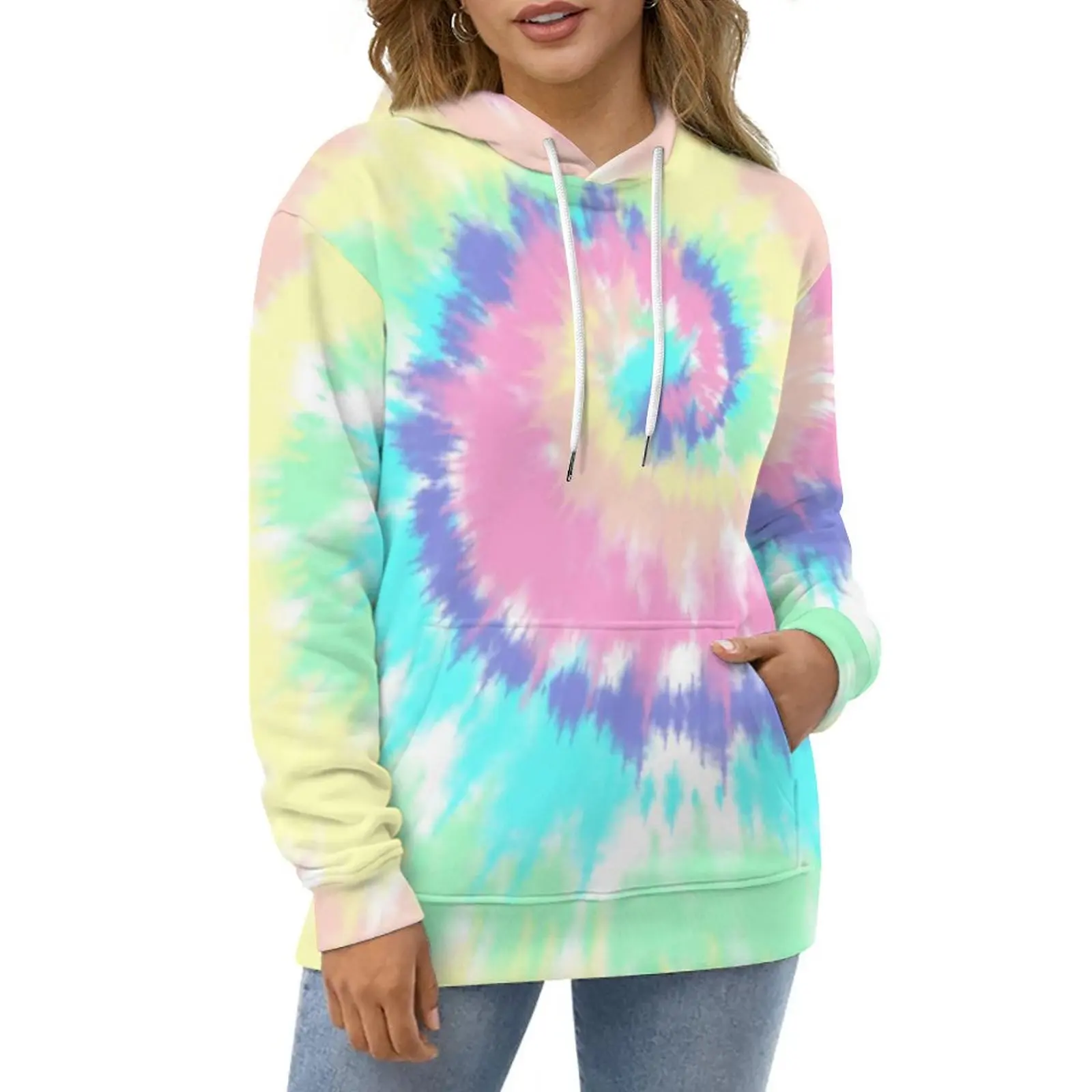 

Colorful Rainbow Print Casual Hoodies Modern Tie Dye Trendy Graphic Loose Hoodie Long-Sleeve Street Wear Oversized Clothing Gift