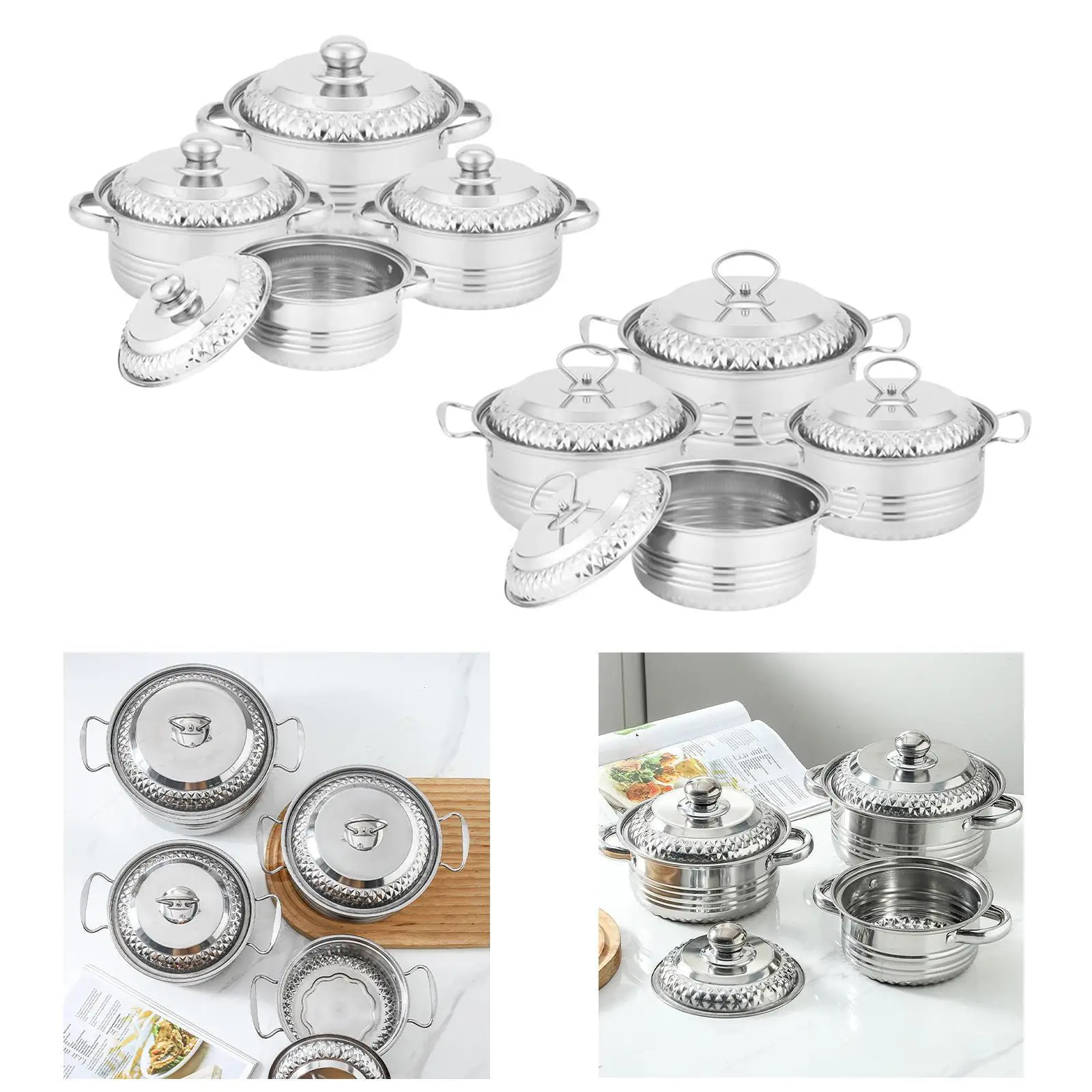 4Pcs Sauce Pan Easy to Clean Silver Stock Pot for Pasta Gravies Boiling Milk