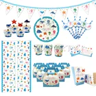 82 шт. для 10 детей Морская жизнь морские животные тема День Рождения принадлежности Набор посуды тарелка соломенная стеклянная коробка конфет приглашение