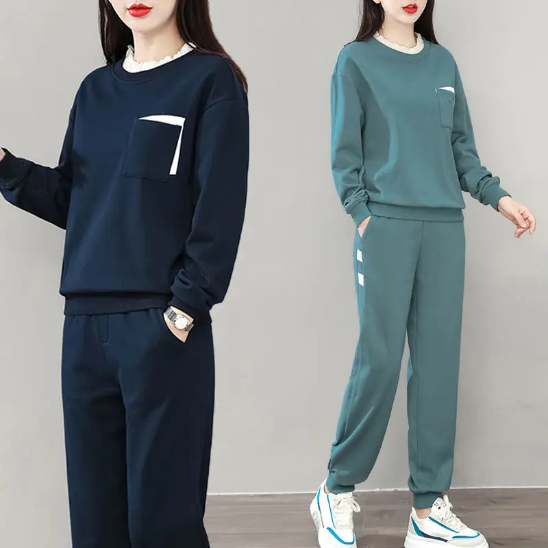 

2023 Spring Korean Sports Style Leisure Pants Suits Tracksuit Women Fashion Long-sleeved Sweatshirt Trousers Two-piece Set E243