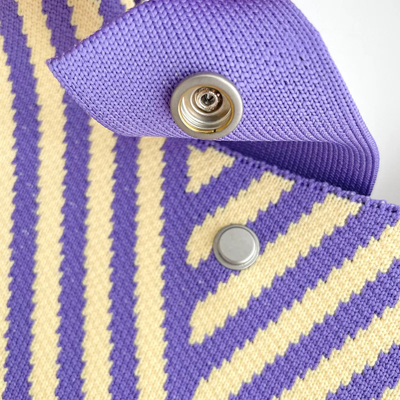 Handmade Knit Handbag Women Mini Knot Wrist Bag Japanese Casual Color Wide Stripe Plaid Tote Bag Student Reusable Shopping Bags