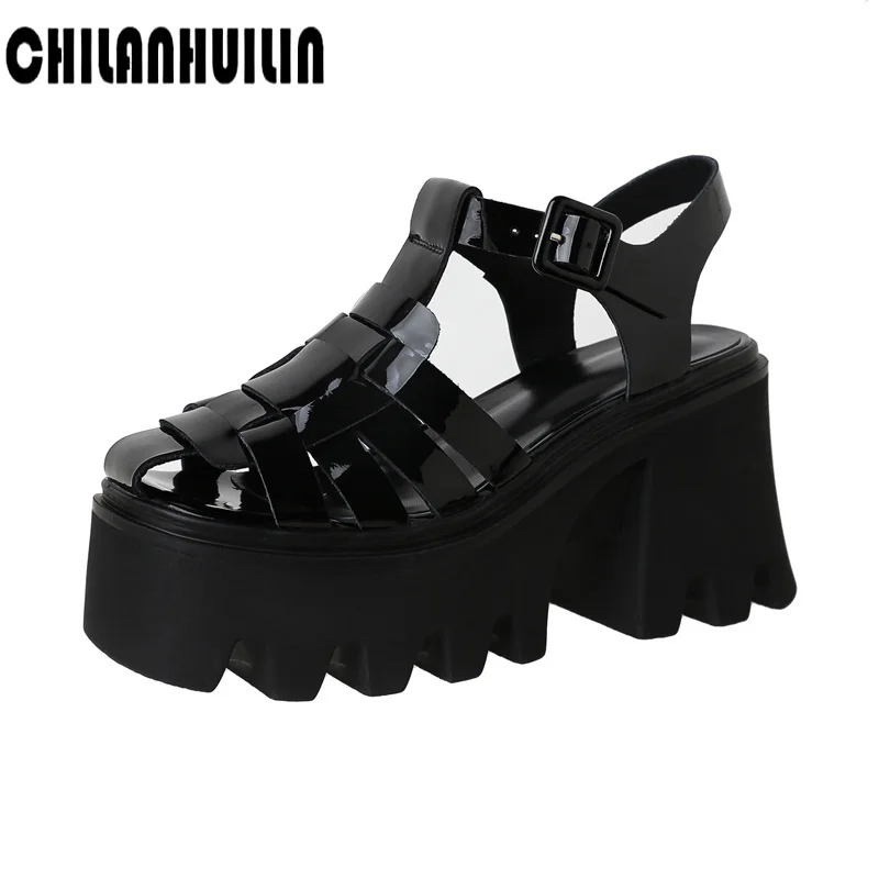 

classic summer shoes woman cut-outs leather platform gladiator sandals women buckle fashion narrow band open toe casual shoes
