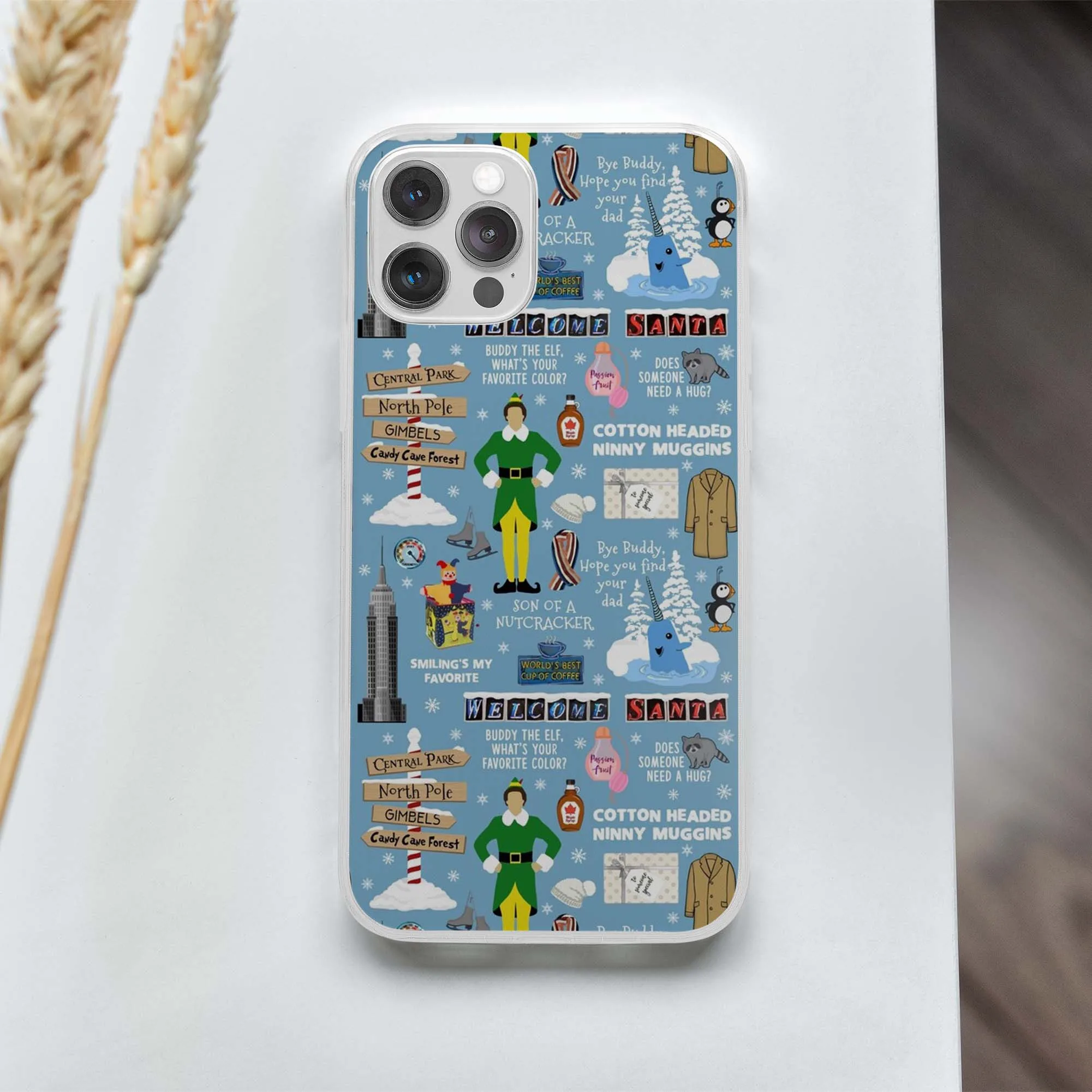 

Мягкий чехол для телефона с коллажем Бадди эльфа на голубом фоне для iPhone X XS XR Max 7 8 Plus 11 12 13 Pro Max Mini, мягкие фотографии из ТПУ